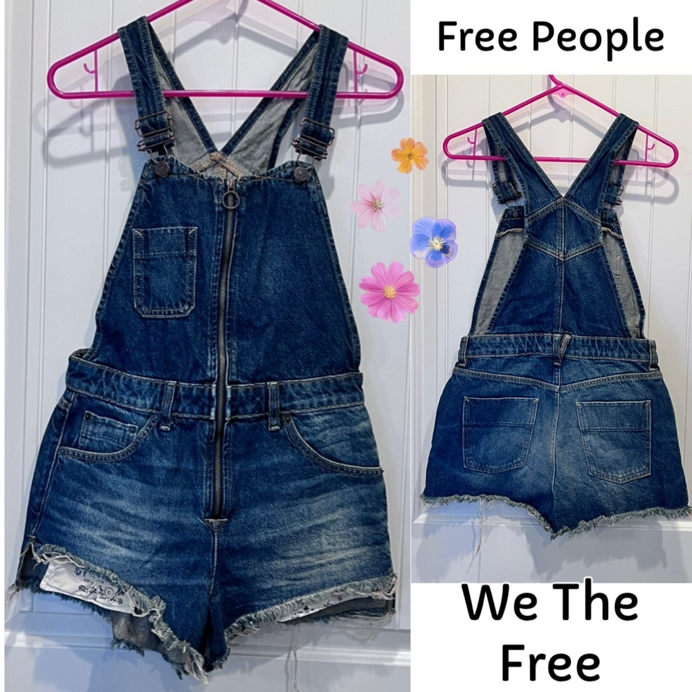 Free People Shortalls Zip Front
Denim Blue Jean Overall Shorts Size
2